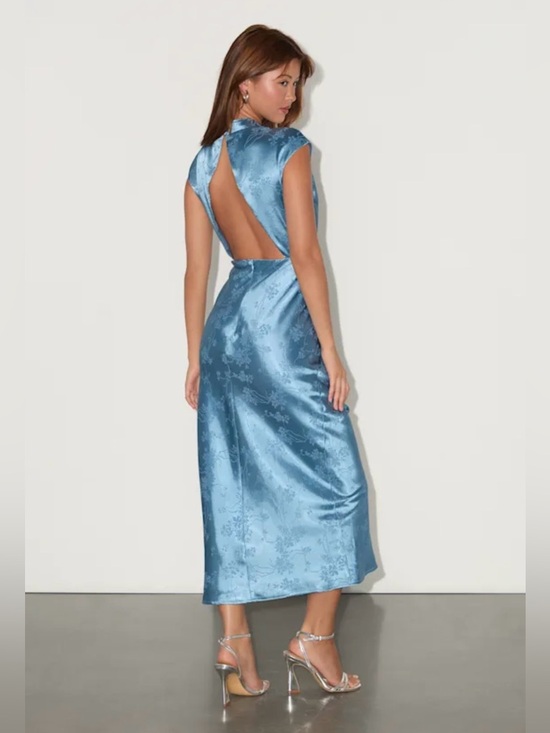 Lulus Gia Satin Jacquard Cutout Midi Dress S NWT - Picture 3 of 7